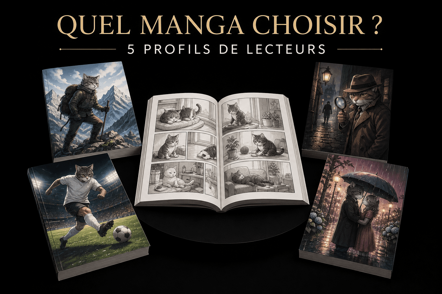 Cinq mangas illustrés pour choisir un premier manga selon cinq profils de lecteurs