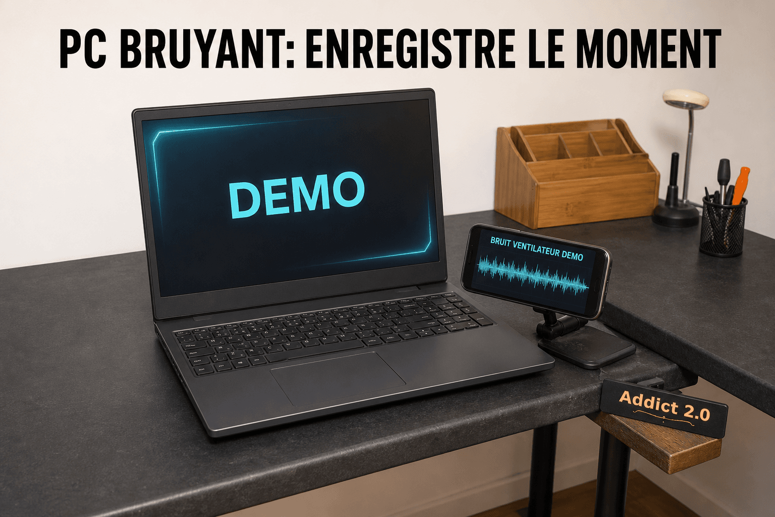 PC portable et téléphone enregistrant le moment où un bruit est observé dans un atelier Addict 2.0